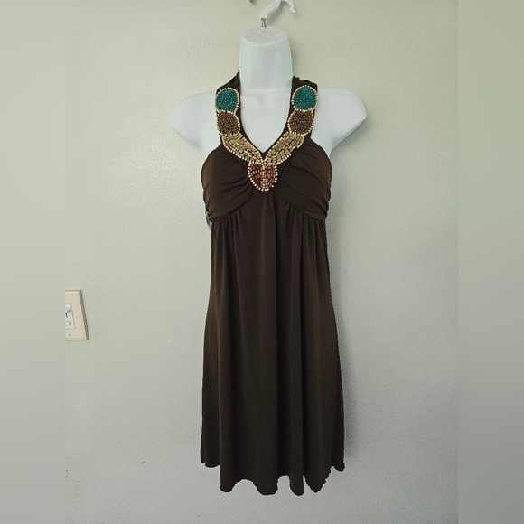 Iz Byer Y2K Dress Size Small Boho Beaded Embellished Halter Fairycore Festival - Picture 1 of 9